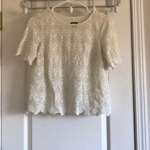 Cream, J. Crew, Lace, Short Sleeved Shirt